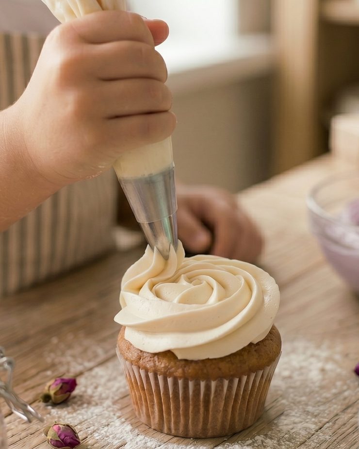 Crema batida y esponjosa para decorar cupcakes