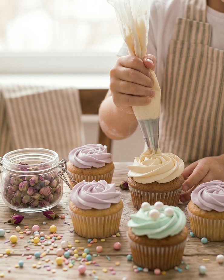 Decorando cupcakes con manga pastelera y sprinkles